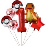 Pokemon Charizard Konsept 1 Yaş Balon Set Pokemon Çarizart Yıldız Balon Doğum Günü Folyo Balon Set - Antrasit - Gold - Bir