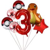Pokemon Charizard Konsept 3 Yaş Balon Set Pokemon Çarizart Yıldız Balon Doğum Günü Folyo Balon Set - 1BW-Beyaz - Üç