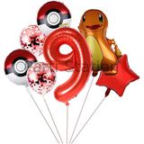 Pokemon Charizard Konsept 9 Yaş Balon Set Pokemon Çarizart Yıldız Balon Doğum Günü Folyo Balon Set - Altın - Mor - Dokuz