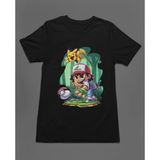 Pokemon Pikachu Ash Chibi Anime Unisex Tişört T-Shirt - Siyah