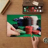 Poker Masası- Oyun Taşları- Iskambil Kağıtları Tasarımı 240 Parça Ahşap Puzzle Ahşap Kutuda MP00378