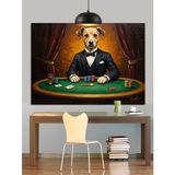 Poker Oynayan Küçük Köpek Dekoratif Kanvas - Mdf Ahşap Tablo