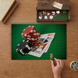 Poker Taşları ve Iskambil Kağıtları Tasarımı 240 Parça Ahşap Puzzle Ahşap Kutuda MP00558