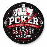 Poker Temalı Duvar Saati 25 cm, Sessiz Akar Mekanizma, Man Cave ve Oyun Odası Dekoru, Siyah Kırmızı Dekoratif Saat