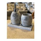 Polen Stone Gümüş Traverten Doğal Taş Oval 3,lü Banyo Seti (yeni)
