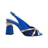 Poletto Hakiki Deri /tekstil Altın-Sax Mavı Sandalet Topuklu 380 13