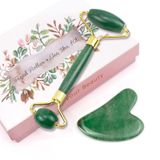 Poleview Jade Roller & Gua Sha Seti,%100 Doğal Yüz Rulo ve Vücut Masajı Güzellik için Cilt Bakım Araçları, Kan Dolaşımını Artırır, Lenfatik Drenajı ve Kırışıklıkları ve Şişlikleri Azaltır - Koyu