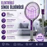 Polham 105 Cm Uzatılabilir Elektrikli Sinek Öldürücü Raket, Şarjlı 2800v Yüksek Voltajlı, 360 Dönebilen Başlıklı Sinek Öldürücü 1 Adet