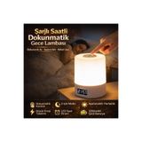 Polham 1200mAh Şarjlı Saatli Dokunmatik LED Masa Lambası, 3 Işık Modlu, Parlaklık Ayarlı Gece Lamb