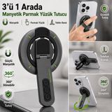 Polham 3İn1 Manyetik Telefon Tutucu – 360° Döner Parmak Yüzük Ve Ayarlanabilir Telefon Standı, Ful Metal Stand