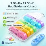 Polham 7 Günlük 21 Gözlü Haftalık , Hap Saklama Kutusu, Kitlenir Kapaklı, Bpa Içermez Saklama Kutusu - Renkli