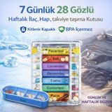 Polham 7 Günlük 28 Bölmeli Haftalık İlaç Kutusu – Kilitli Kapak, BPA İçermez, Günlük Takviye Düzenleyici Şeffaf