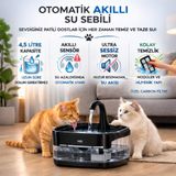 Polham Akıllı Otomatik Kedi Köpek Su Sebili 4.5L | Sessiz Motorlu Sensörlü Pet Su Pınarı | Karbon Filtreli Akıllı Su Kab