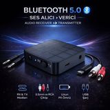 Polham Bluetooth 5.0 Ses Alıcı ve Verici Rx/tx | Tv Için Kablosuz Kulaklık Adaptörü | 3.5mm & Rca Destekli - Siyah