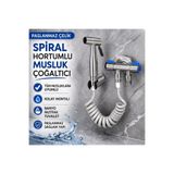 Polham Paslanmaz Çelik Spiral Hortumlu Musluk Çoğaltıcı – Çift Çıkışlı, Sprey Başlıklı, Banyo Tuvale