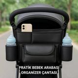 Polham Pratik 8 Bölmeli Çok Fonksiyonlu Bebek Arabası İçin Organizer Çanta, Biberen, Bez, Telefon Tutucu Çanta