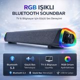 Polham Rgb Işıklı Bluetooth 5.3 Soundbar Hoparlör | Güçlü Bas | Aux 3.5mm Giriş | Tv & Bilgisayar Ses Sistemi - Siyah