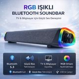 Polham Rgb Işıklı Bluetooth 5.3 Soundbar Hoparlör | Güçlü Bas | Aux 3.5mm Giriş | Tv & Bilgisayar Ses Sistemi - Siyah