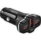 Polham Süper Hızlı 78W 1xusb ve 2x Pd Type-C Araç Şarj Cihazı, 12/24V Çakmaklık Akım ve Isı Korumalı - Siyah