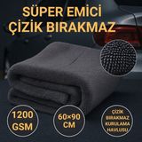 Polham XL 60X90CM 1200GSM Süper Su Emici Özellikli Mikrofiber Araç Kurulama Havlusu, Çizik ve Iz Bırakmaz Bez - Füme