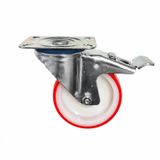 Poliamid Tablalı Dönerli Frenli Teker 1 Adet 100X32 Mm Kırmızı Endüstriyel Mobilya Makine Tekerleği