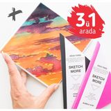 Poliart Süper Set 3ü1 Arada Üçgen Eskiz Defteri Set Suluboya ve Grafik Triangle Watercolor Skethbook Set