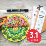 Poliart Süper Set 3ü1 Arada Yuvarlak Eskiz Defteri Set Marker ve Grafik Için Round Skethbook Set