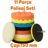 Polisaj Süngeri Seti Büyük Boy 11 Parça 150MM Matkap Uyumlu Oto Seramik Wax Pasta Cila Parlatma Pedi - Renkli
