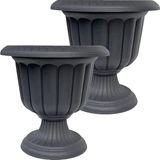 Poliva Home 2 Adet Plastik Ayaklı Saksı Seti 6 Lt Iç ve Dış Mekan Çiçek Saksısı 30X29 cm Antrasit Gri
