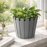 Poliva Home Akasya Pastel Saksı 1 Litre 14 cm Plastik Drenaj Izgaralı Çiçek Saksısı Katüs Skulent Saksı - Gri