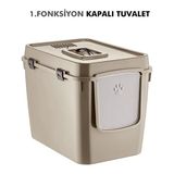 Poliva Xl 2 Fonksiyonlu Premium Kapalı Kedi Tuvaleti ve Açık Kedi Tuvaleti 56 x 40 x 43 cm - Bej