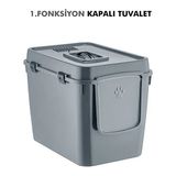 Poliva Xl 2 Fonksiyonlu Premium Kapalı Kedi Tuvaleti ve Açık Kedi Tuvaleti 56 x 40 x 43 cm - Gri