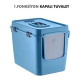 Poliva Xl 2 Fonksiyonlu Premium Kapalı Kedi Tuvaleti ve Açık Kedi Tuvaleti 56 x 40 x 43 cm - Mavi