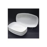 POLİVAHOME 6 Adet Beyaz Melamin Kayık Tabak 33x20cm Büyükboy Salata Tabağı Günlük Kullanıma Hesaplı Oval Tabak