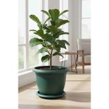 POLİVAHOME poliva home Dekoratif 36x25cm Tabaklı Yuvarlak Plastik Büyük Boy Villa Saksı Yeşil