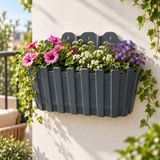 Poliwork Akasya Duvar 30 Dekoratif Çit Tasarımlı Duvar Saksısı 3,5 Lt 29X14,5X13,5 cm Drenajlı Askılı Plastik Saksı - Gri