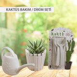 Poliwork Kaktüs Saksısı, Sulama Kabı ve Kaktüs Dikim Bakım Kiti 3'lü Set Beyaz
