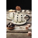 Polka Duble Büyük Boy Seramik Kahve Fincanı Takım 2 Kişilik Krem - 150 ml