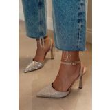POLKA STORE Venüs Sivri Burun Arka Açık Stiletto Bantlı Abiye Topuklu Kadın Ayakkabı