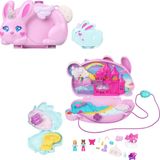 Polly Pocket 2'si 1 Arada Tavşancıklar mini oyun seti, 2 mikro bebek ve evcil hayvanlar dahil 12 aksesuar ile giyilebilen çanta şeklinde, tavşan ve tek boynuzlu at temalı, JFT88