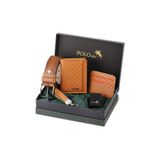 Polo Air Dama Desen Cüzdan, Kartlık, Kemer, Anahtarlık, Çakmak Kombin Set, Taba