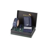 Polo Air Dama Desen Cüzdan, Kartlık, Kemer, Anahtarlık Kombin Set, Lacivert