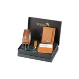 Polo Air Dama Desen Cüzdan, Kartlık, Kemer, Anahtarlık Kombin Set, Taba