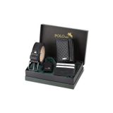 Polo Air Dama Desen Cüzdan, Kartlık, Kemer, Çakmak Kombin Siyah Set
