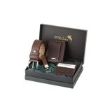 Polo Air Dama Desen Cüzdan, Kemer, Kredi Kartlık, Anahtarlık Kombin Set, Kahverengi, Erkek