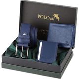 Polo Air Dama Desenli Kutulu Erkek Cüzdan Kemer Kartlık Seti M-13 - Lacivert