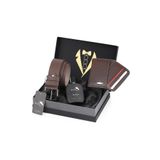 Polo Air Erkek Cüzdan, Kartlık, Kemer ve Parfüm 4'lü Set, Kahverengi, Dama Desen
