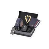 Polo Air Erkek Cüzdan, Kartlık, Kemer ve Parfüm 4'lü Set, Lacivert, Dama Desen