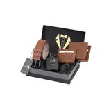 Polo Air Erkek Damat Çeyiz Kutulu 4'lü Set, Cüzdan, Kartlık, Kemer, Parfüm, Kahverengi
