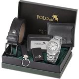 Polo Air Erkek Kemer Cüzdan Kartlık Anahtarlık Çakmak Kol Saati Hediyelik Kutusunda Siyah Set PL-0960E5 - Gri - Beyaz